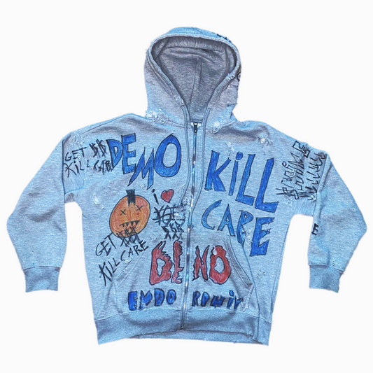 DISTRESSED ZIP HOODIE